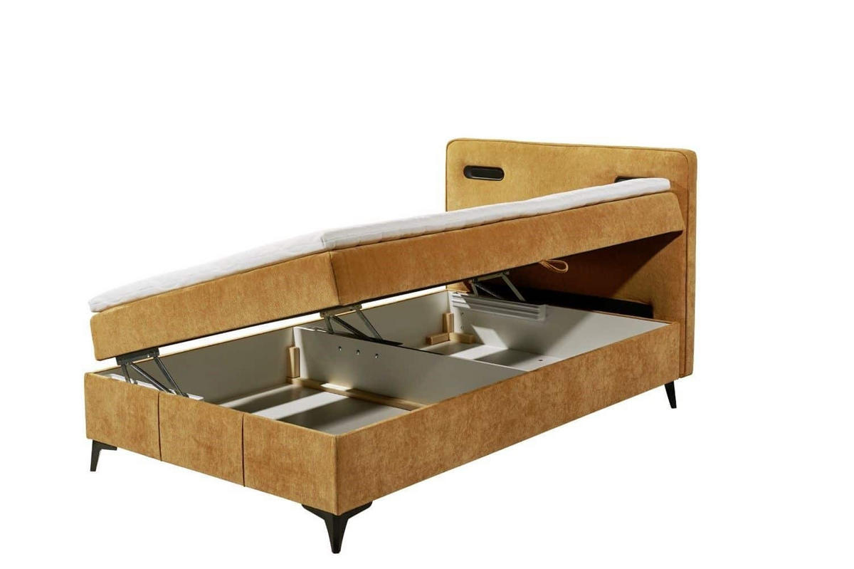 BOXBETT 120x200 inkl. Topper, Bettkasten und LED-Beleuchtung - Gelb/Schwarz, Holz/Kunststoff (120/200cm) - ed exciting design