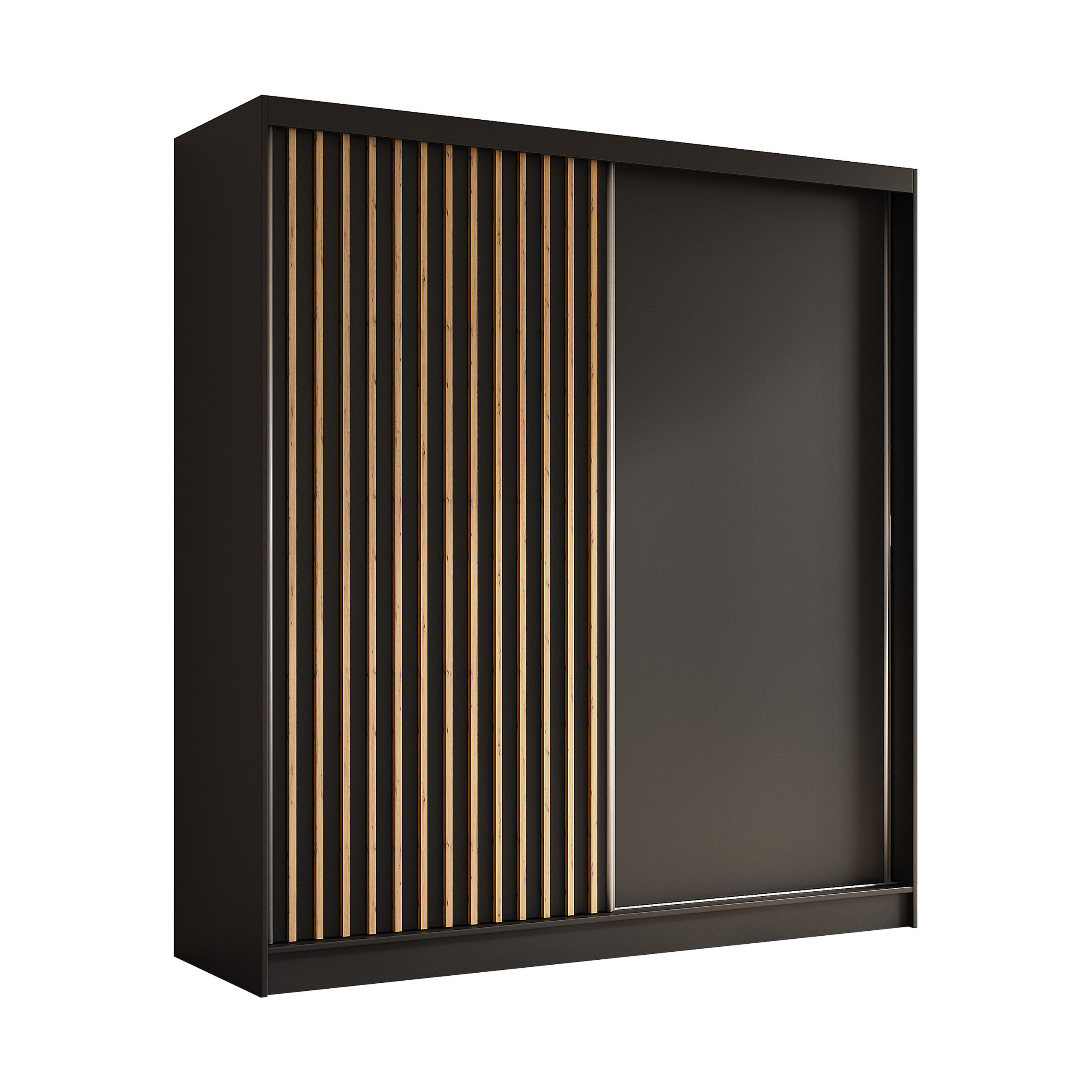 SCHWEBETÜRENSCHRANK Cabinio Schwarz Eiche Artisan 200/216/61 cm – Modern, mit Lamellen - Walnussfarben/Schwarz, Holzwerkstoff/Kunststoff (200/216.1/61cm) - AX Living