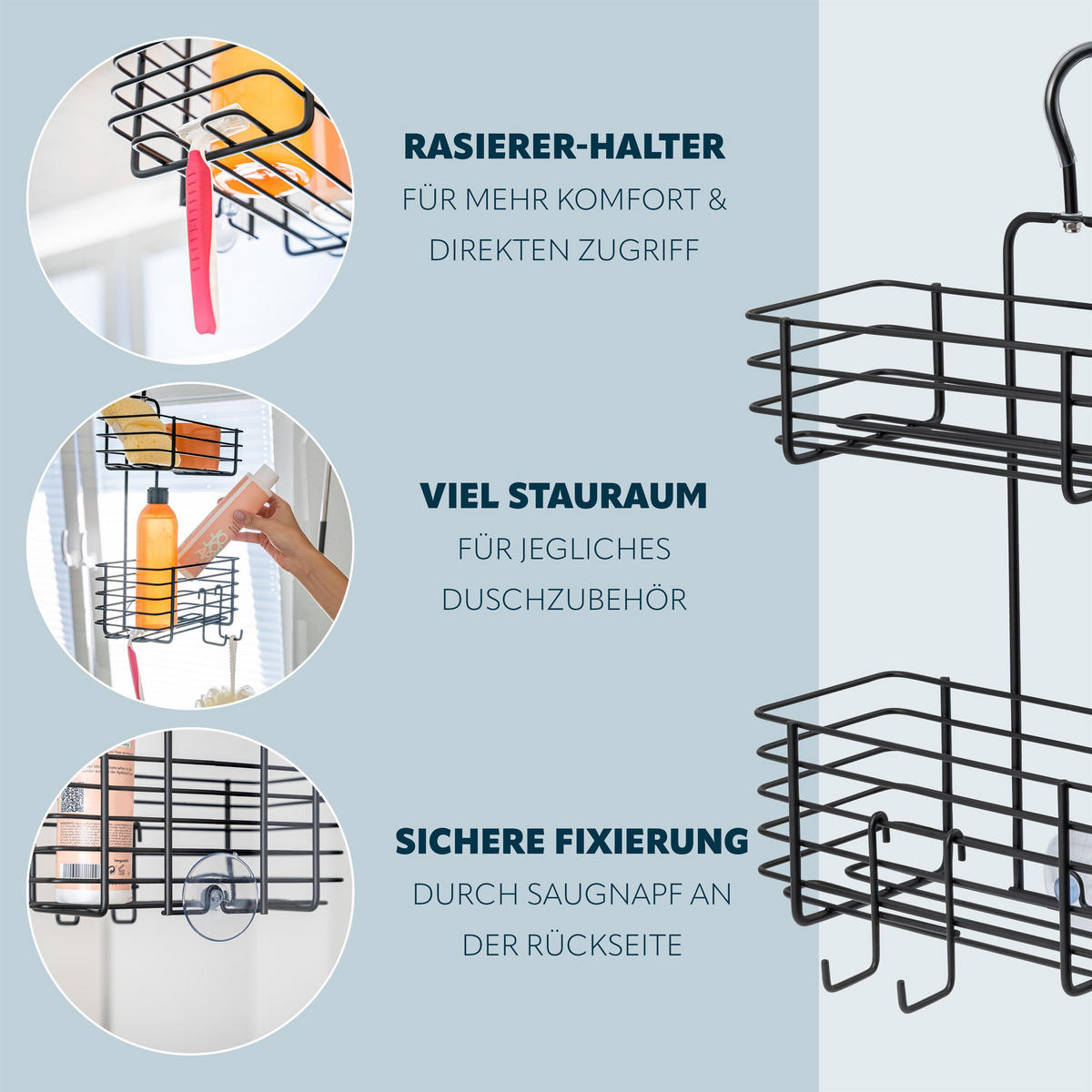 DUSCHREGAL, schwarz - Schwarz, Metall (23/42/10.5cm) - bremermann
