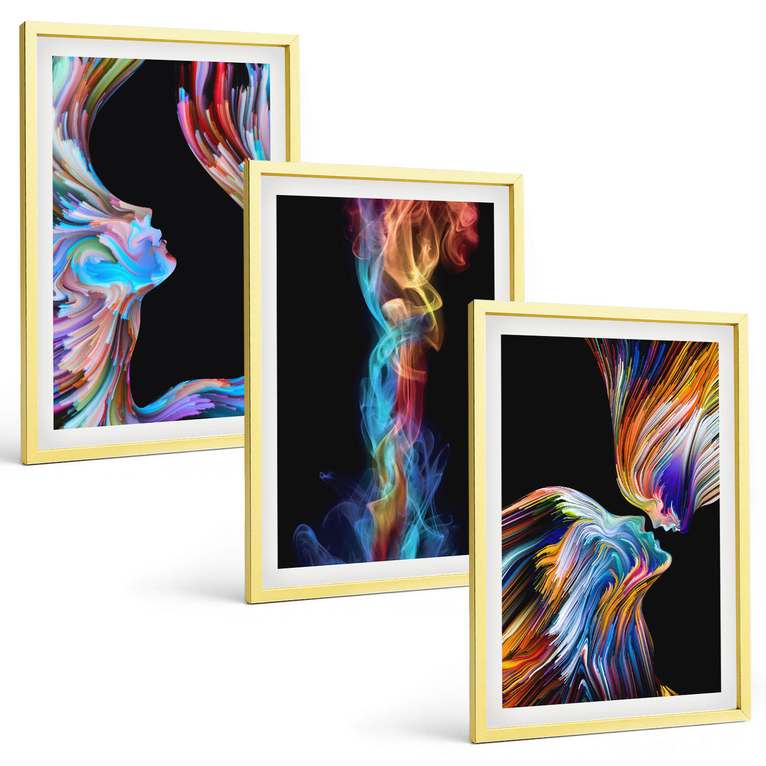 BILDER SET 3er Set - 40x60 cm Goldrahmen - Bunte abstrakte Gesichter - Goldfarben, Kunststoff (40/60cm) - TULUP