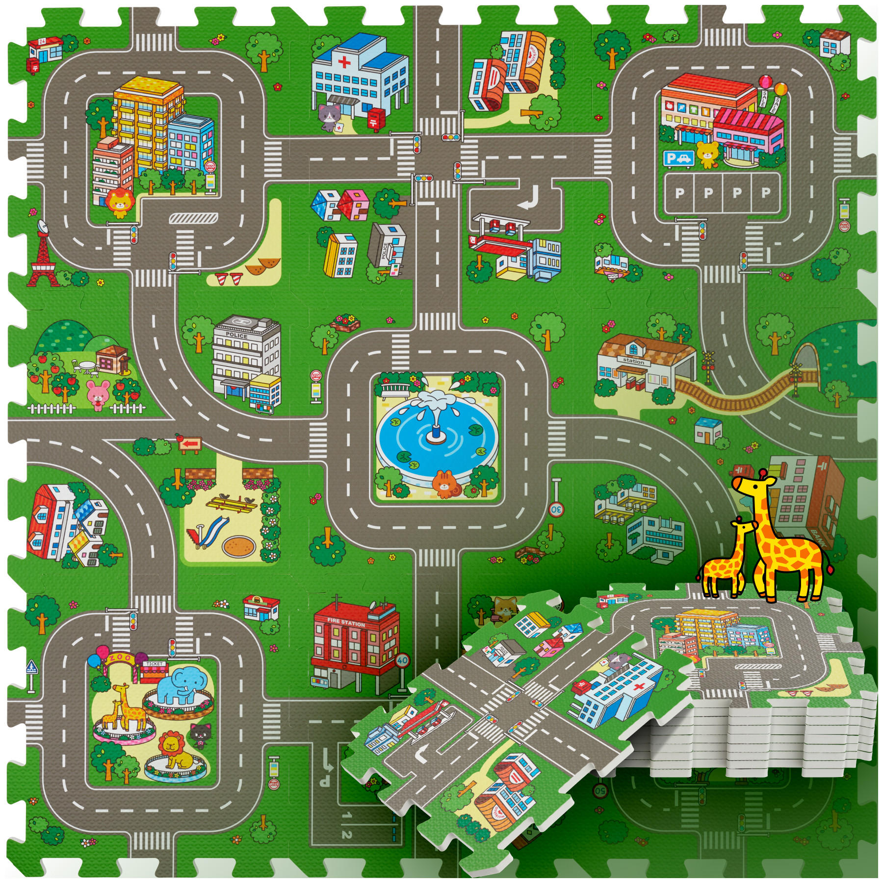 PUZZLEMATTE Mycity,90,5 x 90,5 cm,bunt - Multicolor, Kunststoff (90.5/90.5cm) - tectake