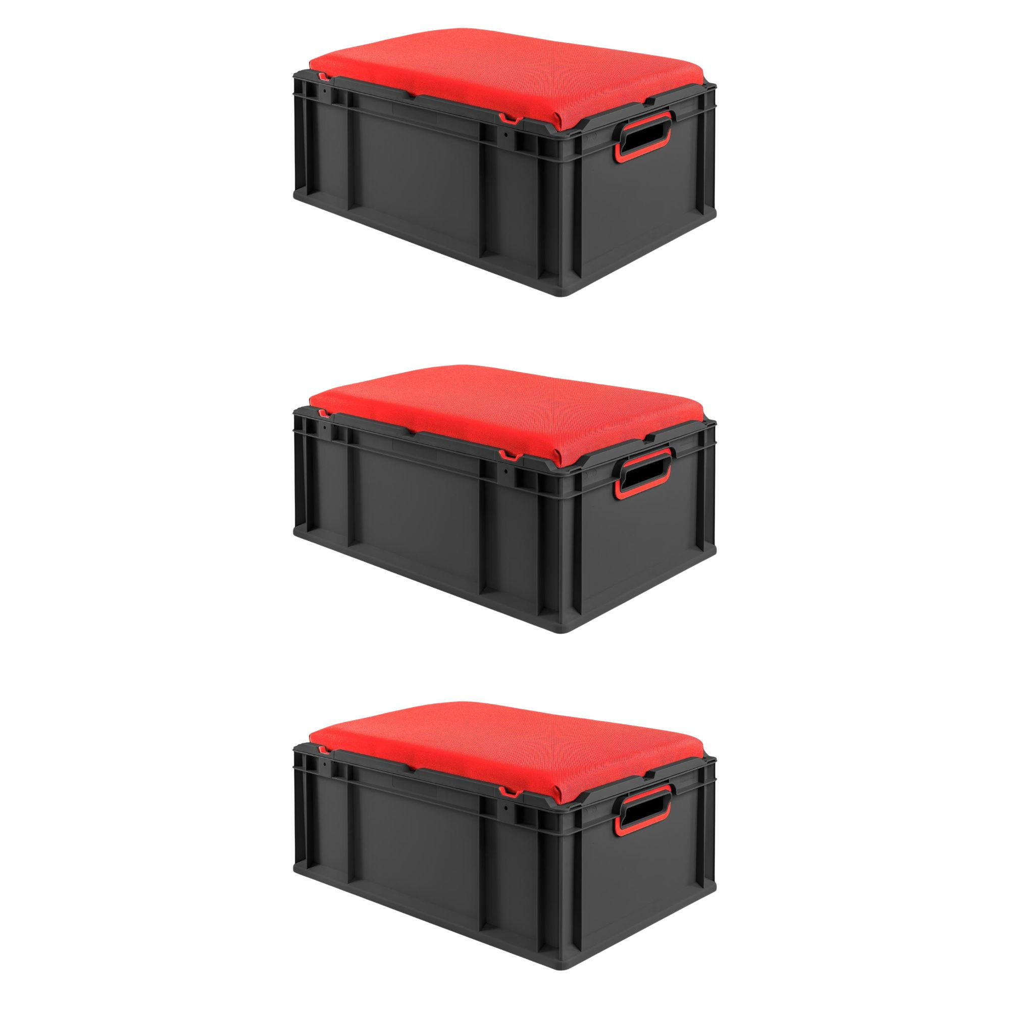 EUROBOX 3x NextGen Seat Rot, HxBxT 26,5x40x60cm, 44 Liter, Griffe offen, Schwarz - Schwarz, Kunststoff (40/26.5/60cm) - PROREGAL