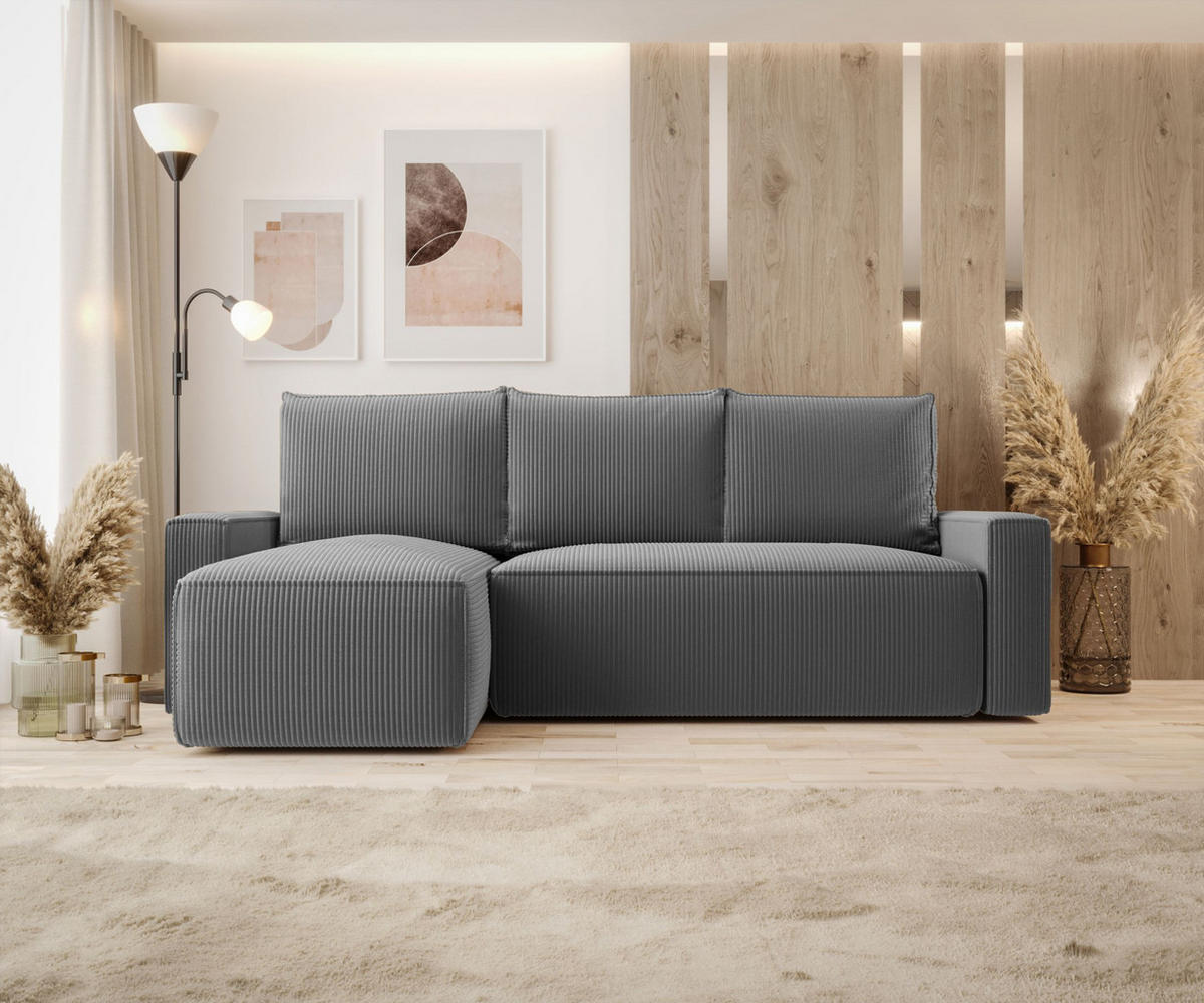 ECKSOFA mit Schlaffunktion SAVIO Poso 60 Links - Grau, Textil (232/140cm) - Bedante