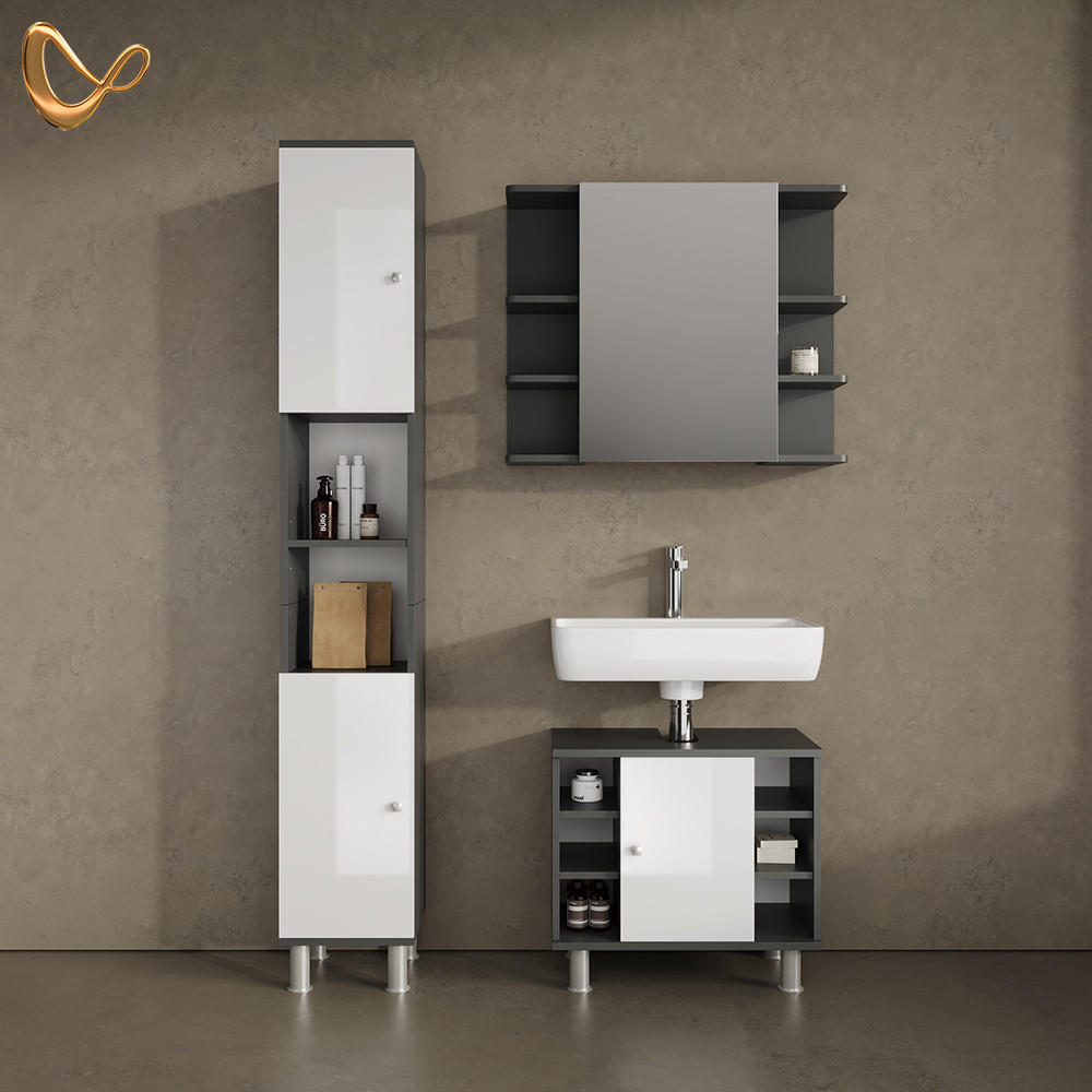 BADSCHRANK Fucino Anthrazit 30 x 190 cm - Anthrazit/Grau, Holzwerkstoff (30/190/30cm) - Livinity®
