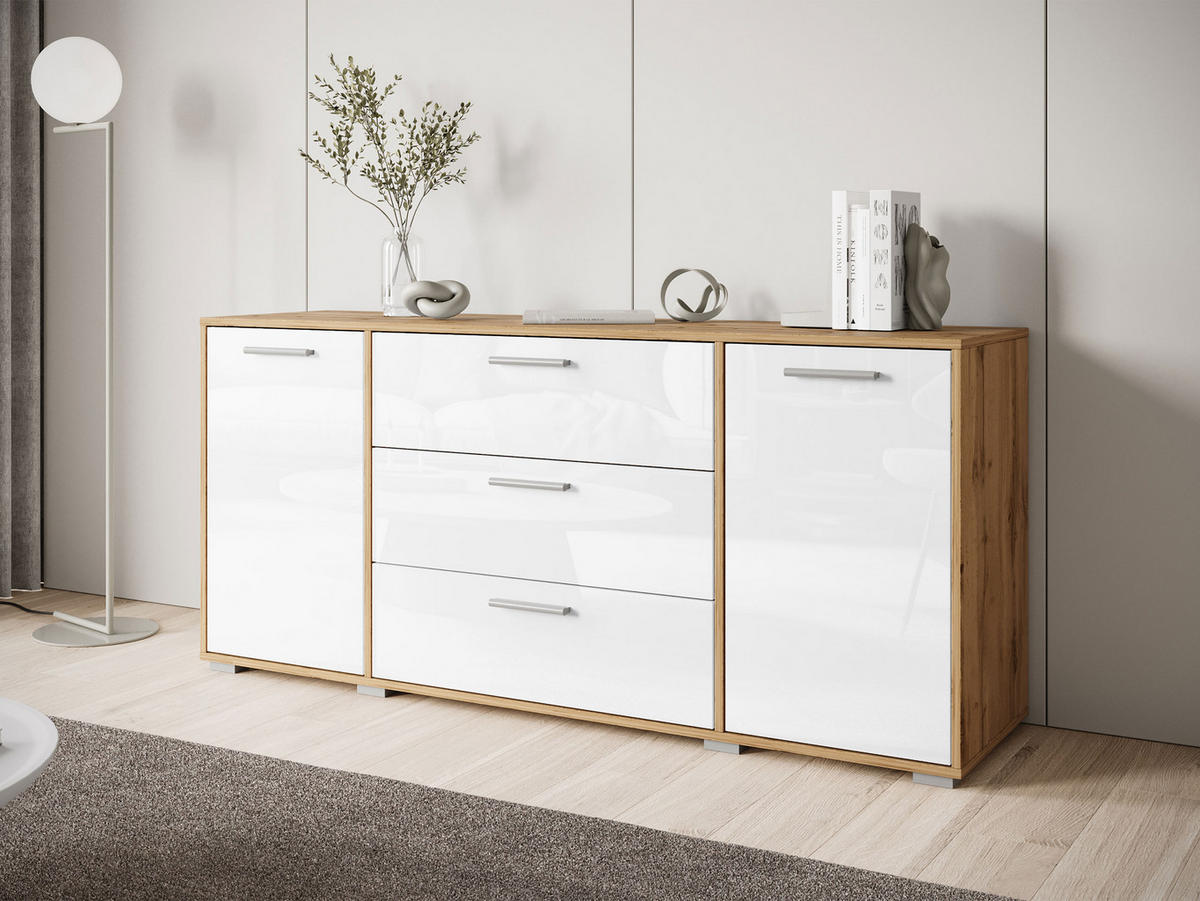 SIDEBOARD Bogota 150 - Silberfarben/Weiß, Holzwerkstoff/Kunststoff (150/68/40cm) - MIRJAN24