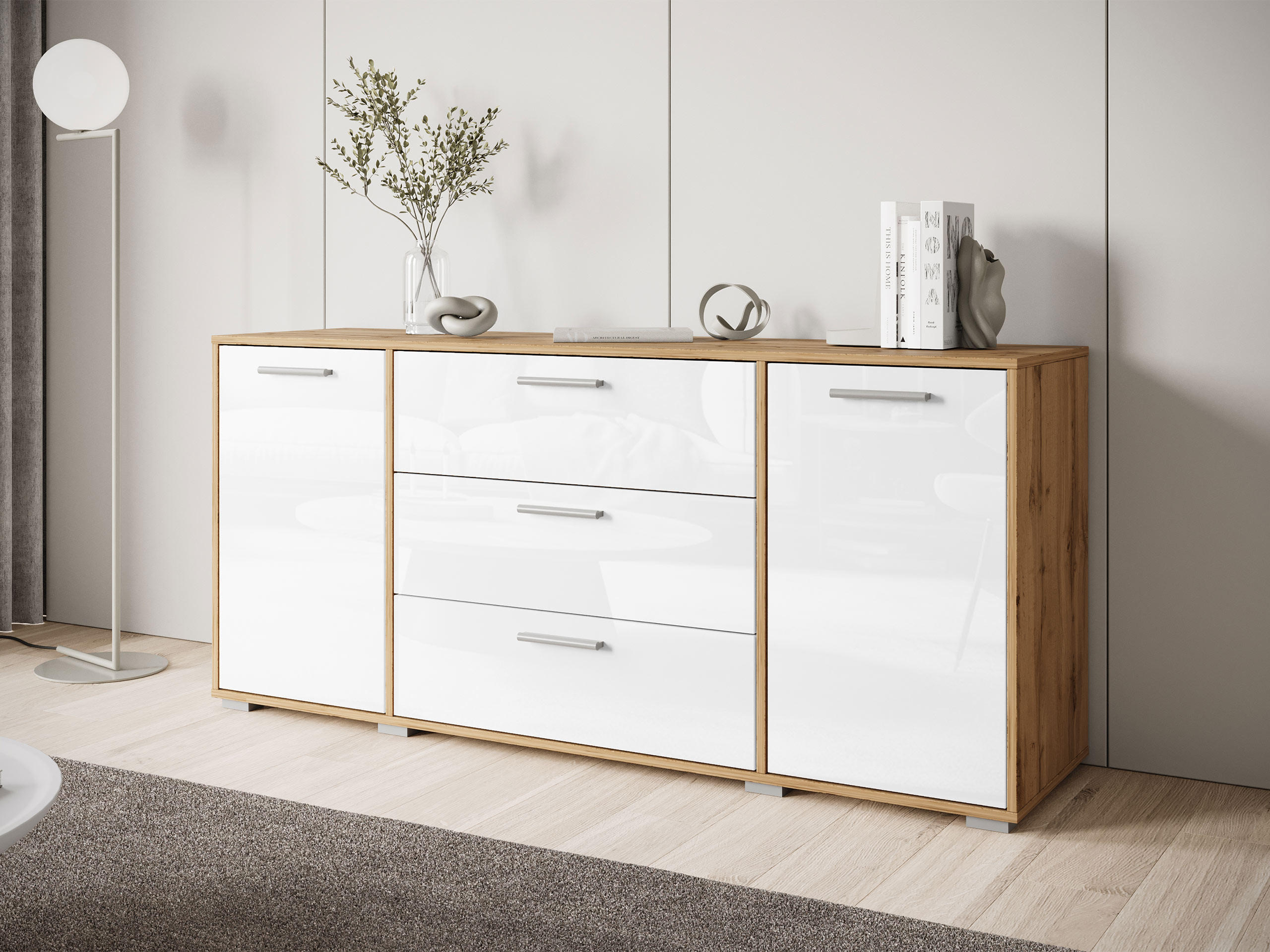 Thumbnail - Mirjan24 Sideboard, Weiß, Holzwerkstoff, 3 Schubladen, Rechteckig, 150x68x40 cm, Wohnzimmer, Kommoden & Sideboards, Side...