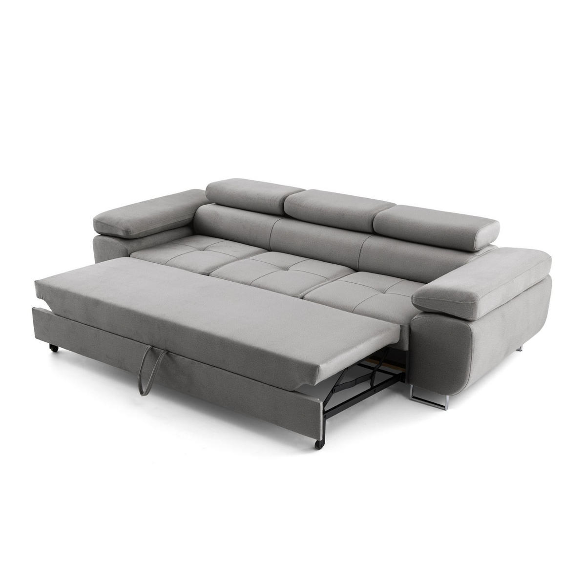 3-SITZER-SOFA WILD mit Schlaffunktion 127x190 Velours Grau - Chromfarben/Grau, Holz/Textil (262/90/102cm) - Muffo