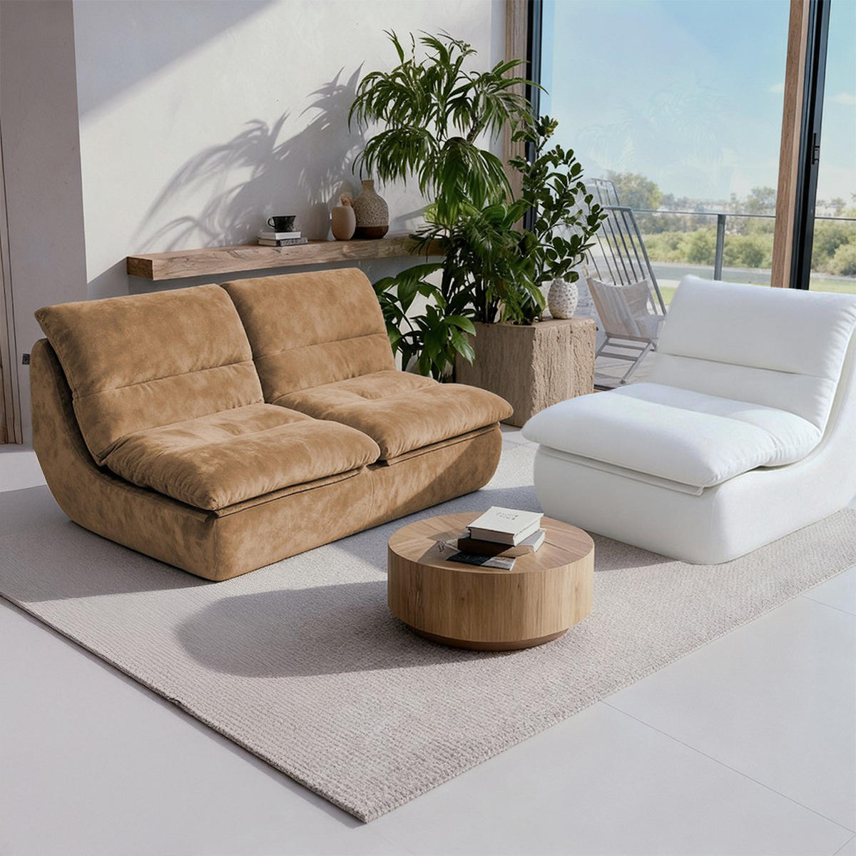 SITZGARNITUR Nuvia Sofa und Sessel Sand und Weiß - Sandfarben/Weiß, Textil (160/73/100cm) - COCO Living