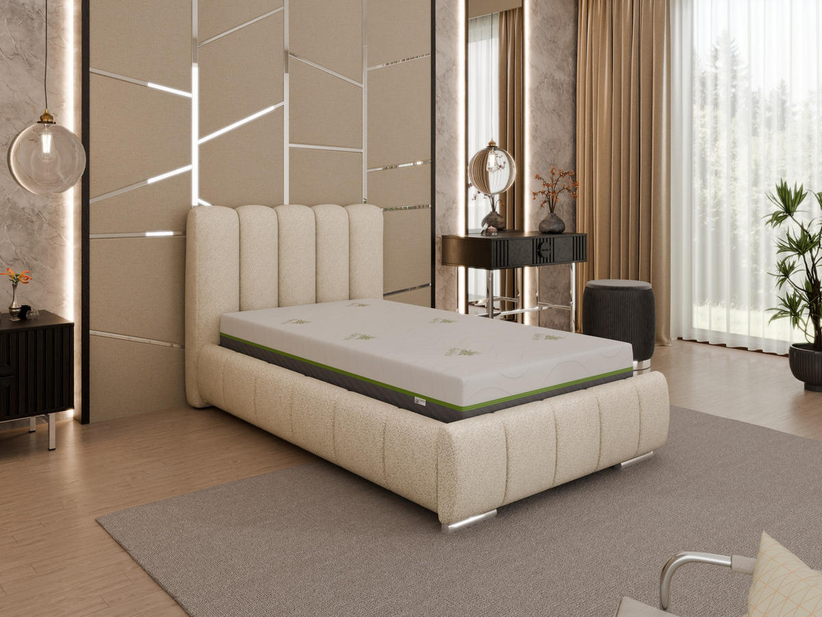 POLSTERBETT Zaira 100x200cm – Elegantes Polsterbett für modernen Wohnstil , ZONIERTE TASCHENFEDERN KOKOS (21cm), beige - Beige, Holz (100/200cm) - Panda Möbel