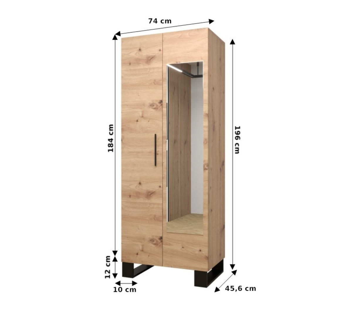 GARDEROBENSCHRANK 196/74/45,6 2-türig - Schwarz/Eiche Artisan, Holz/Kunststoff (74/196/45.6cm) - Abiks Möbel