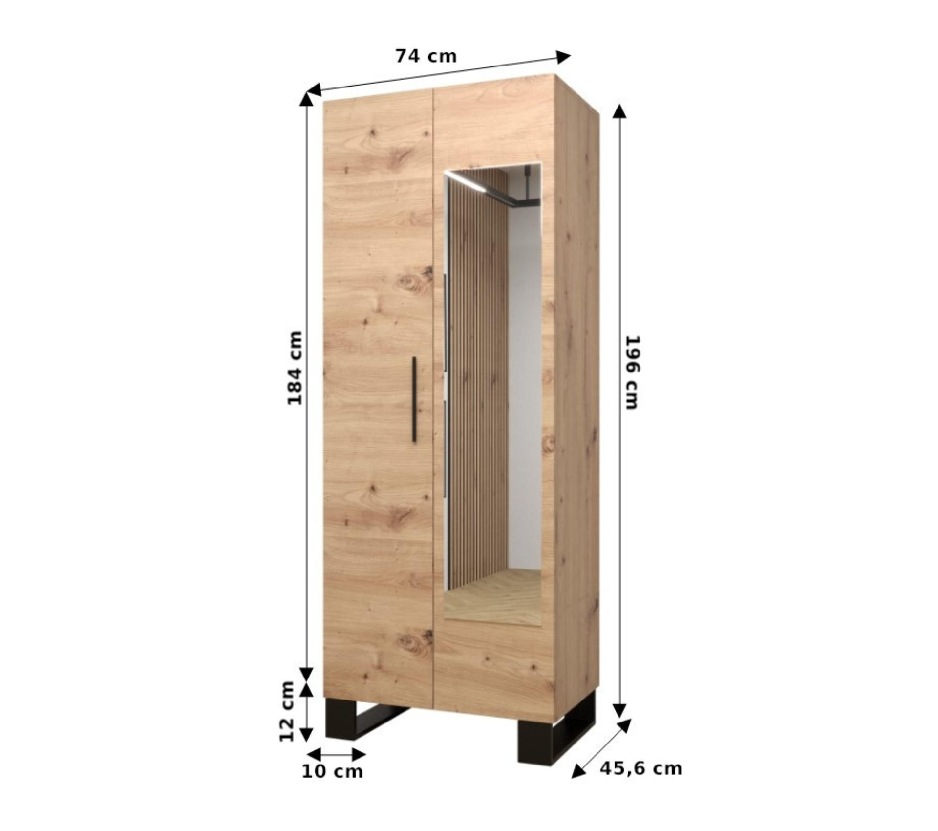 Thumbnail - Abiks Möbel Garderobenschrank, Eiche Artisan, Kunststoff, Nachbildung, 2 Fächer, 74x196x45.6 cm, Garderobe, Garderobensc...