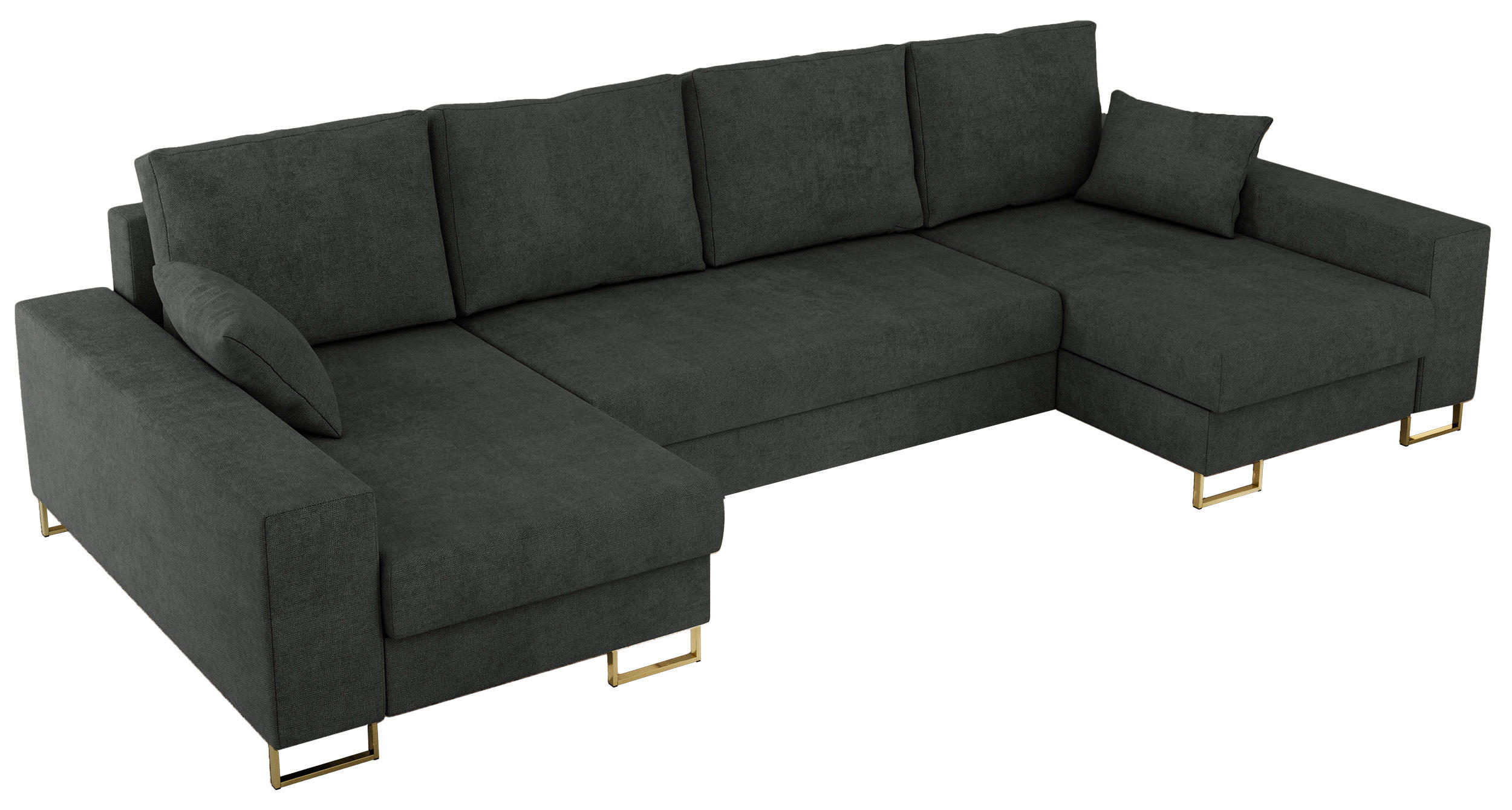 WOHNLANDSCHAFT DORIAN U Struktur Dunkelgrau - Dunkelgrau/Goldfarben, Textil/Metall (312/95/138cm) - MKS