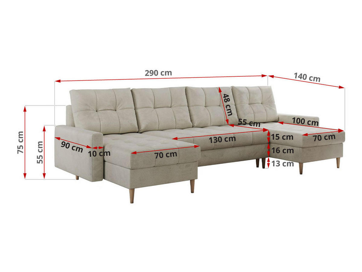 WOHNLANDSCHAFT Colin U Velvet Beige - Beige/Braun, Holz/Textil (290/75/140cm) - MKS