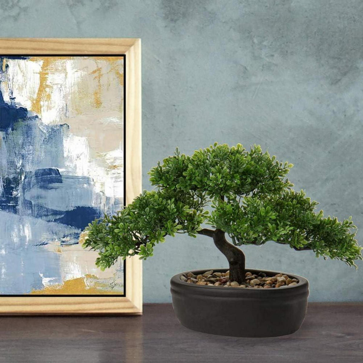 KUNSTBONSAI Podocarpus mit Keramik-Übertopf Schwarz 23 cm - Grün, Kunststoff (30cm)
