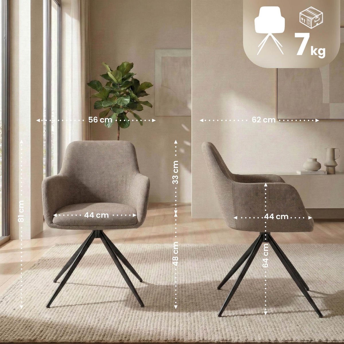 ESSZIMMERSTUHL Olema 81x56x62 cm taupe - Taupe, Textil (56/81/62cm) - furnicato