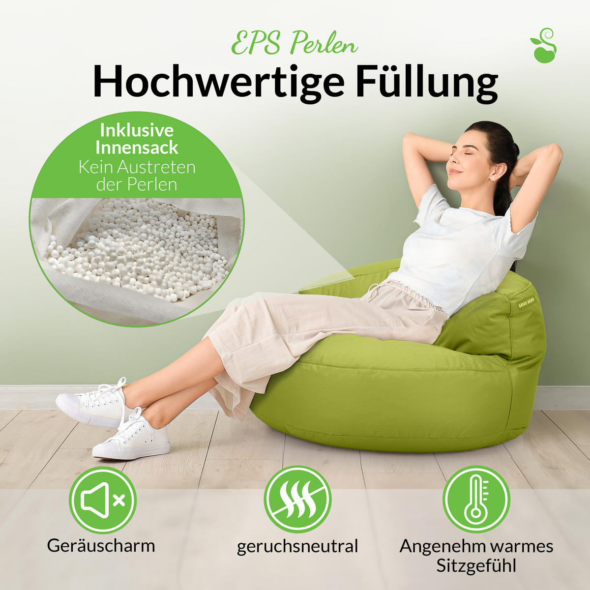 INDOOR OUTDOOR SITZSACK Lounge Sofa - Grün, Textil (90/50/50cm) - Green Bean
