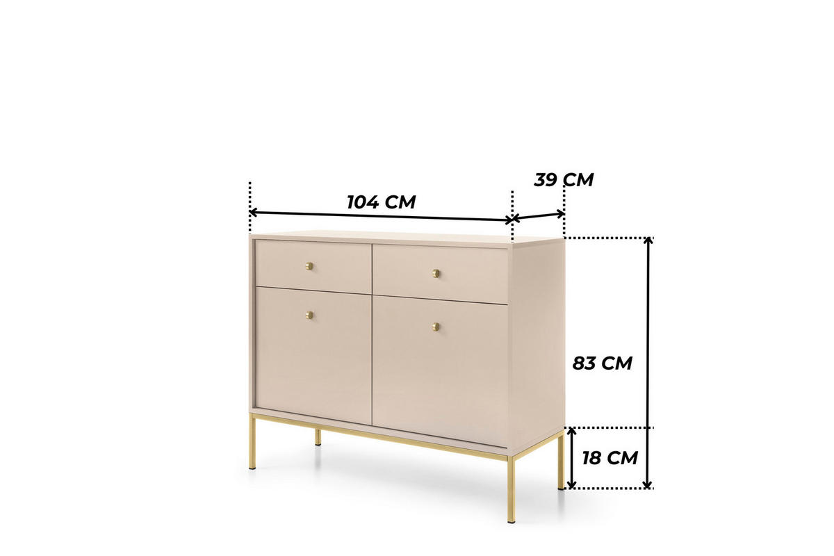 KOMMODE BARI K2D2SZ (Beige, Goldene Griffe, Goldenes Gestell, Schubladen) - Beige/Goldfarben, Holz/Holzwerkstoff (104/83/39cm) - Ravio