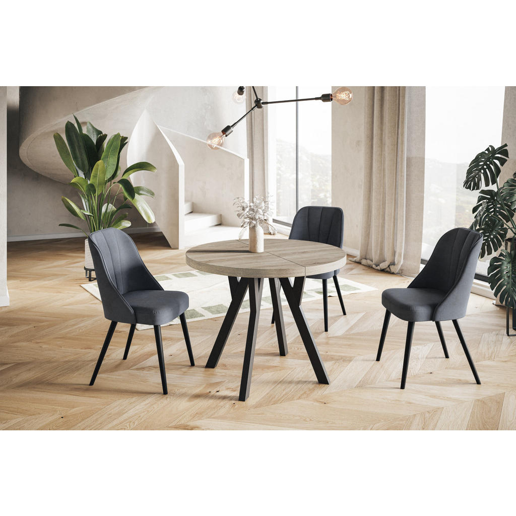 Thumbnail - Alpi-Möbel Esszimmertisch, Sonoma Eiche, Schwarz, Holzwerkstoff, Rund, X-Form, 120x77x120 cm, Esszimmer, Tische, Esstisc...