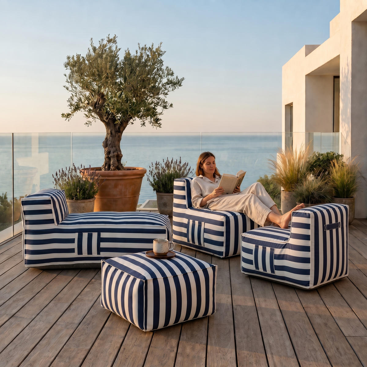 GARTENLOUNGE-SET SOFT SET 3 Blau - Blau, Textil - Muffo