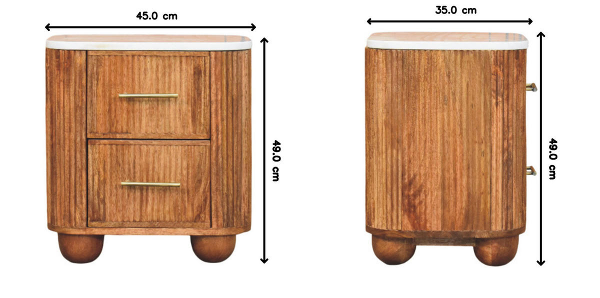 NACHTTISCH mit Golden-Teak-Finish, 2 Schubladen, Marmorplatte oben, braun. - Braun, Holz (45/49/35cm) - Artisan Furniture