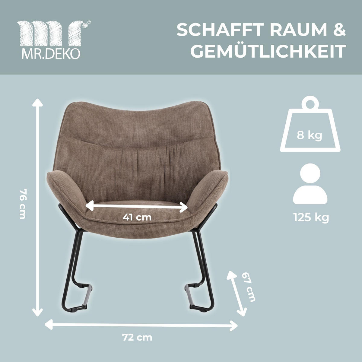 SESSEL Aliano braun - Beige/Schwarz, Textil/Metall (73/76/67cm) - Mr. Deko