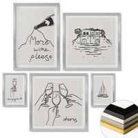 WANDBILDER 5er Set - 50x50 cm & 20x30 cm & 40x60 cm Silberner Rahmen - Minimalistische Boho-Muster - Silberfarben, Kunststoff (40/60cm) - ArtPrintCave