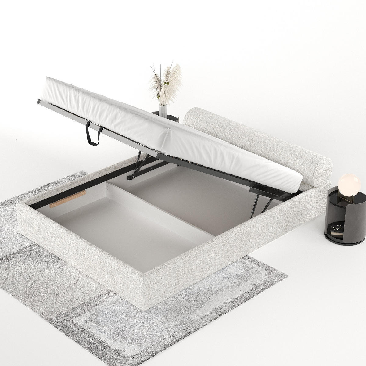 POLSTERBETT Solvo mit Stauraum 180/200 cm Creme im Neve Stoff - Creme/Schwarz, Holz/Holzwerkstoff (180/200cm) - AltaBeds