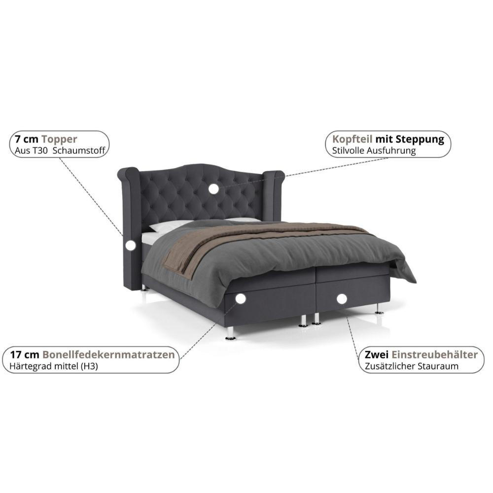 Thumbnail - Best For Home Boxbett, Braun, Textil, Rechteckig, 90x200 cm, Schlafzimmer, Betten, Boxspringbetten