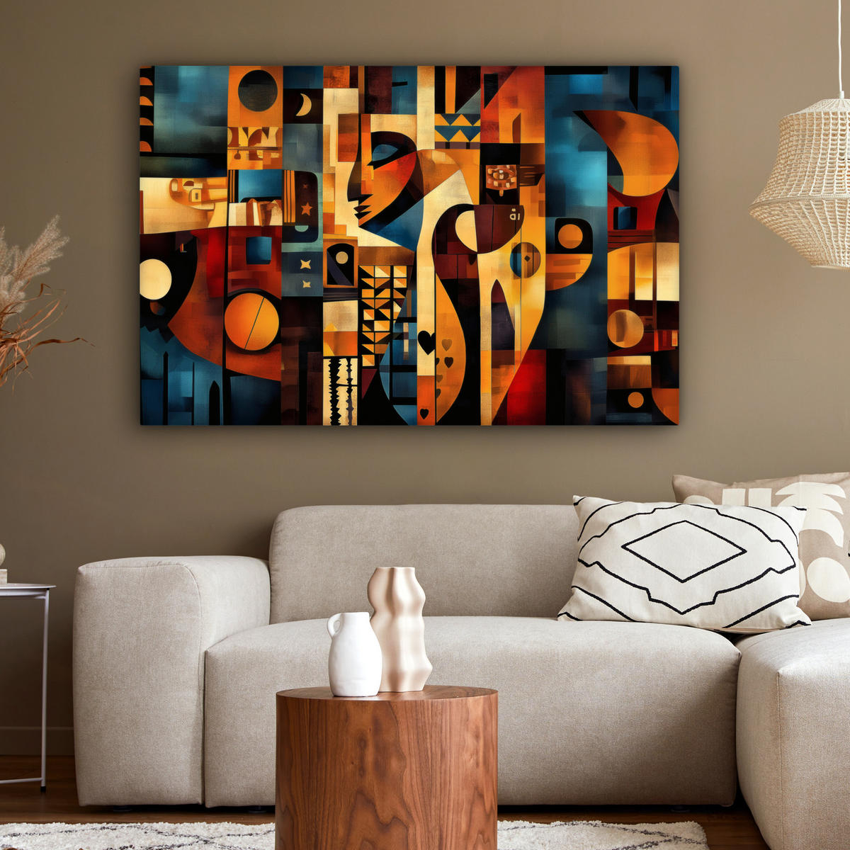 LEINWANDBILD Figuren - Abstrakt - Symbole XXL 150x100 cm - Terracotta, Textil (150/100cm) - MuchoWow