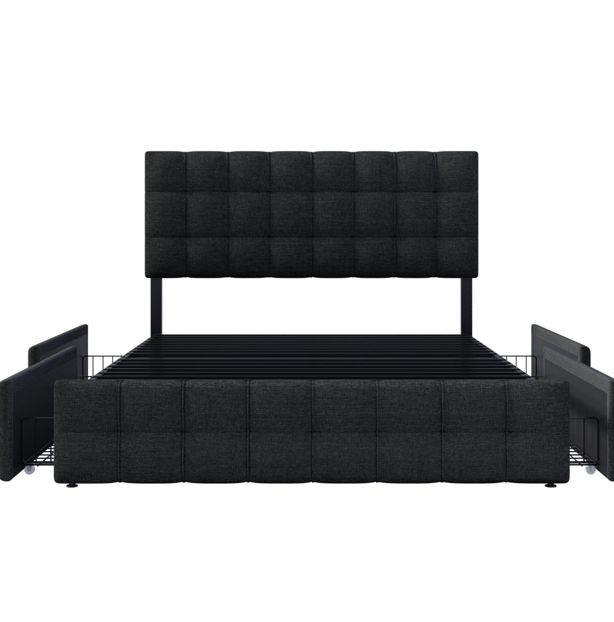 TAPECIRANI krevet 140/200 cm crni od lana s 4 ladice i podesivim uzglavljem - crna, tekstil (140/200cm) - OKWISH