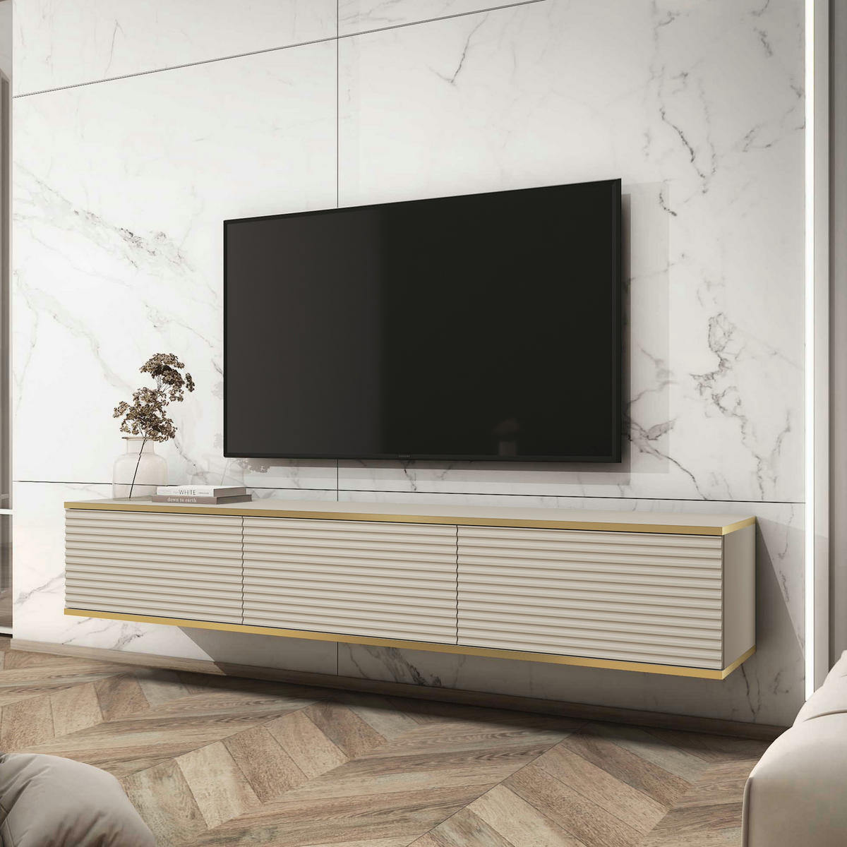 HÄNGEBOARD Banff RTV175 MDF – Matt Beige, Artisan-Eiche - Beige, Glas/Holzwerkstoff (175/30/32cm) - Komodee