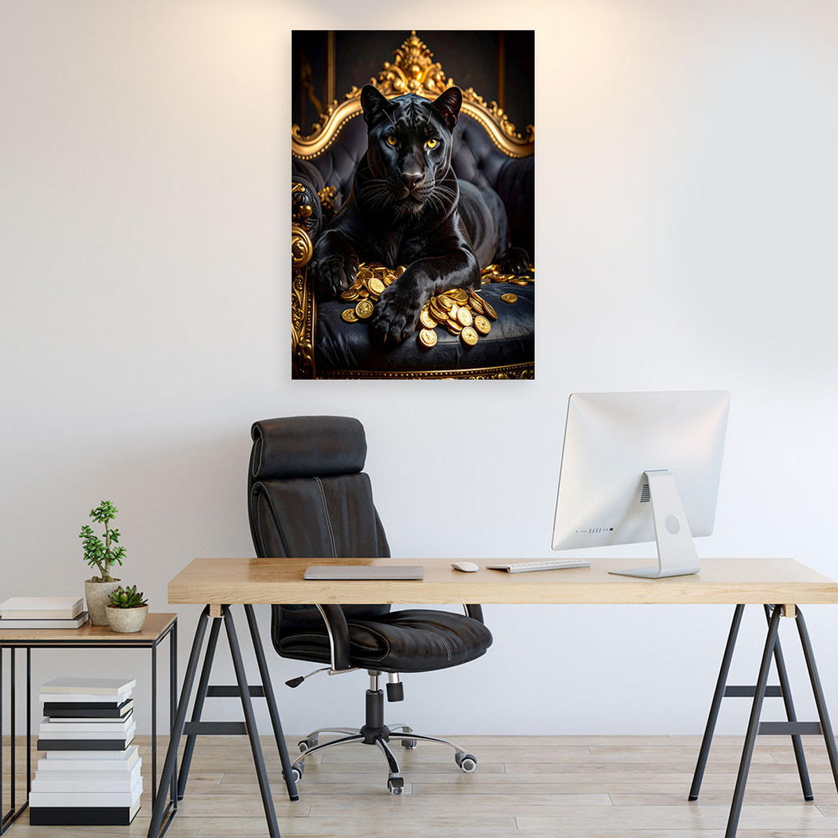 BILDER, Schwarzer Panther auf dem Sofa Tiere Glamour - Schwarz, Textil (80/120cm) - Feeby