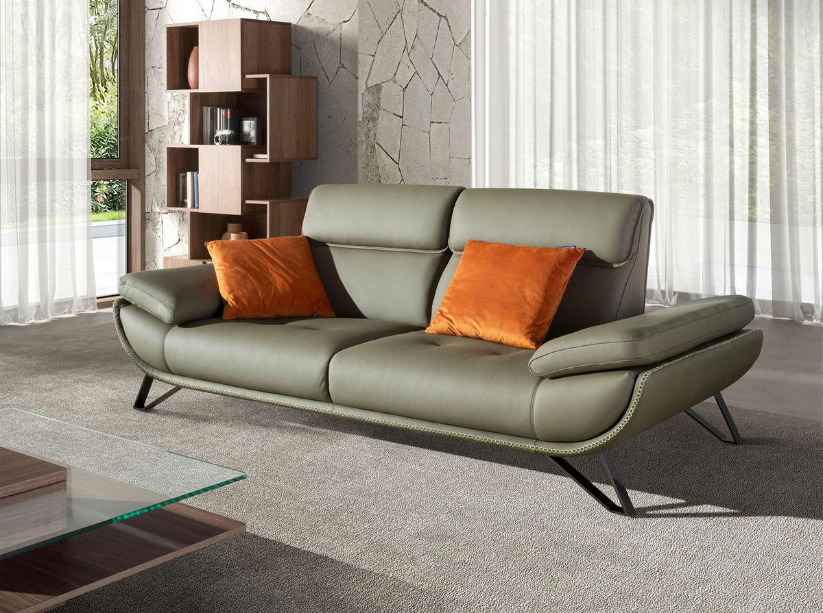 SOFA 3-Sitzer-Sofa aus olivgrünem Leder 225/127 /95 cm - Chromfarben/Dunkelgrün, Leder/Holz (225/95/127cm) - ANGEL CERDA