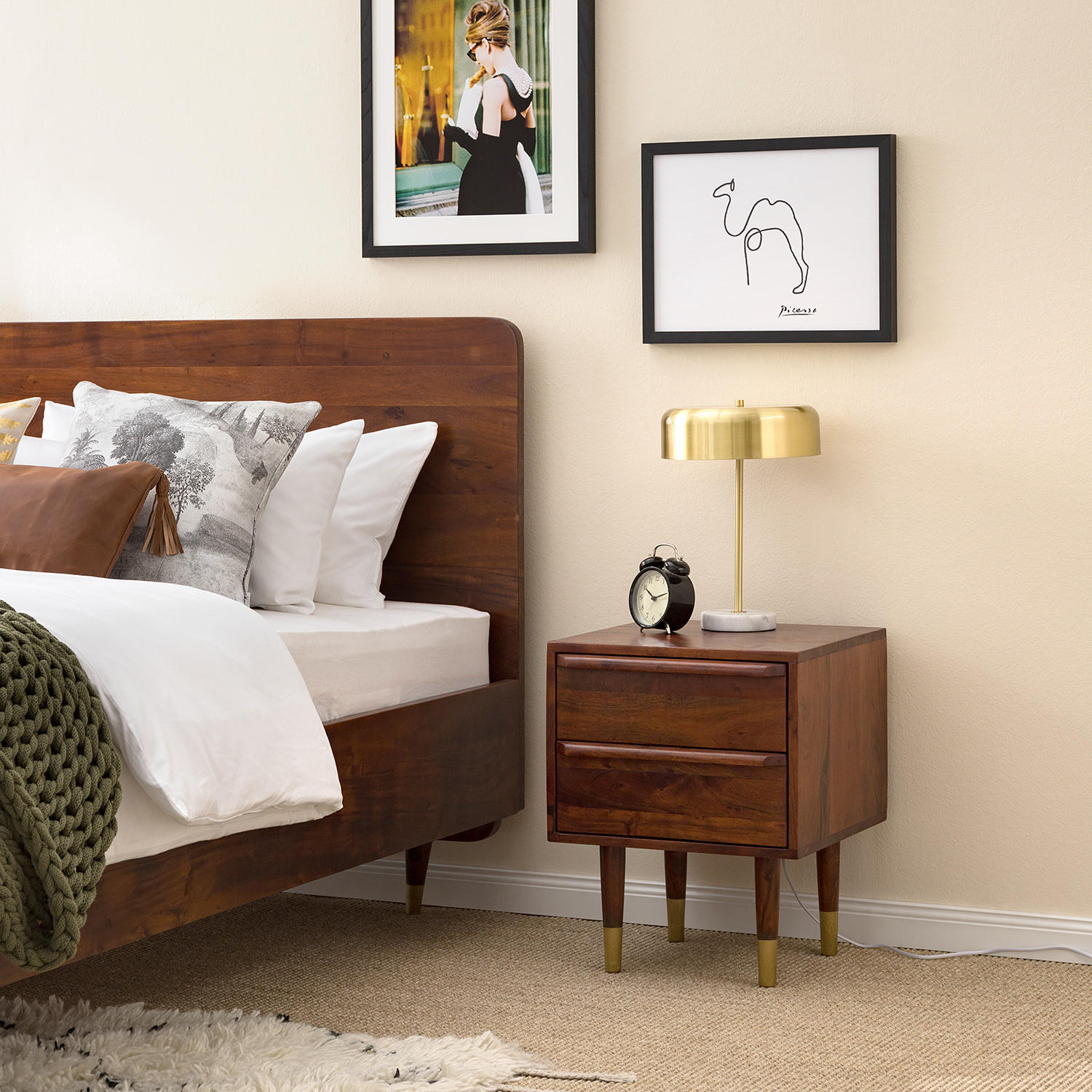 NACHTKOMMODE - Akazie massiv / Metall - Akaziefarben, Holz (40/50/40cm) - home24