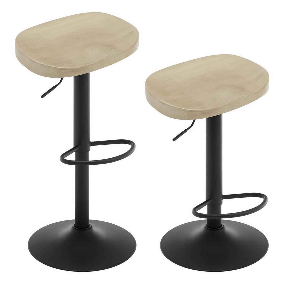 BARHOCKER 2er Set mit Sattelsitz, aus Massivholz, Helle Holzoptik - Ahornfarben/Schwarz, Holz/Metall (41.5/60/31.5cm) - Woltu