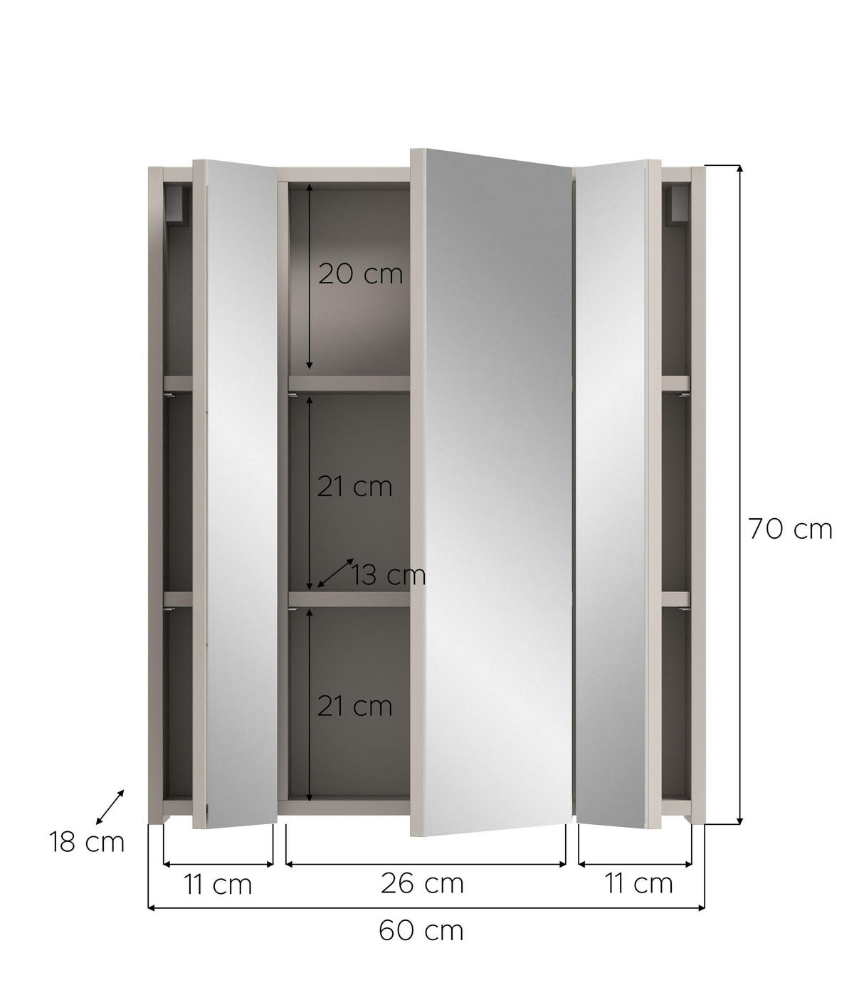 SPIEGELSCHRANK Alba (B/H/T: ca. 60/70/18 cm) in Kaschmir/Spiegelglas - Kaschmir, Holzwerkstoff (60/70/18cm)