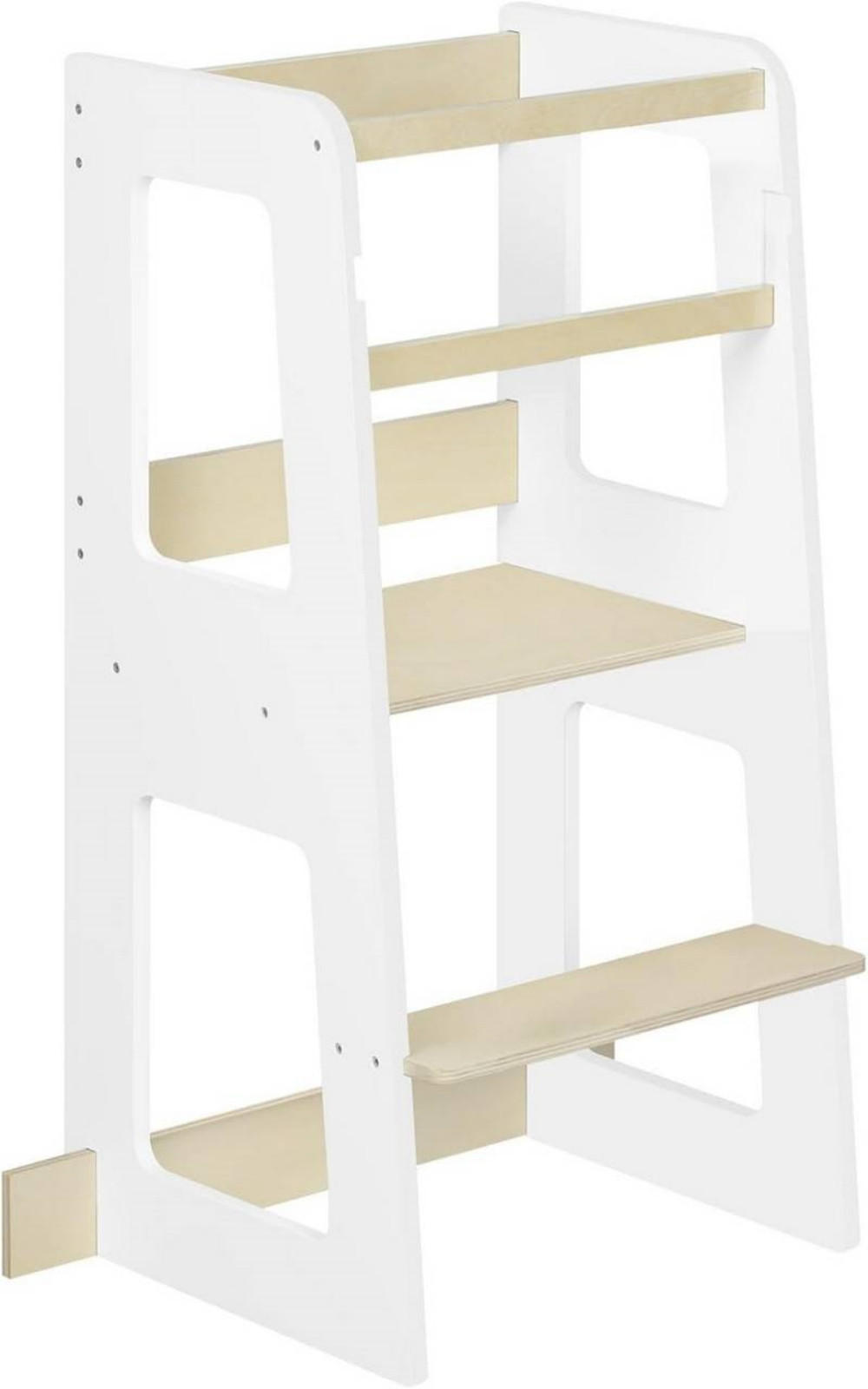 LERNTURM für Kinder ab 1 Jahr, Massivholz MDF, Weiß - Weiß/Naturfarben, Holz/Holzwerkstoff (59/90/41cm) - Woltu