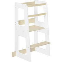 LERNTURM für Kinder ab 1 Jahr, Massivholz MDF, Weiß - Weiß/Naturfarben, Holz/Holzwerkstoff (59/90/41cm) - Woltu