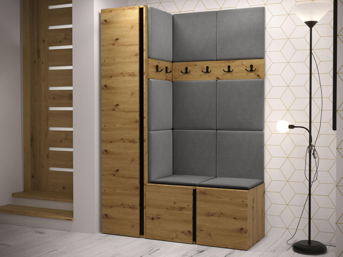 GARDEROBEN-SET Orion IX - Eiche Artisan/Grau, Holzwerkstoff/Kunststoff (124/186/46cm) - MIRJAN24