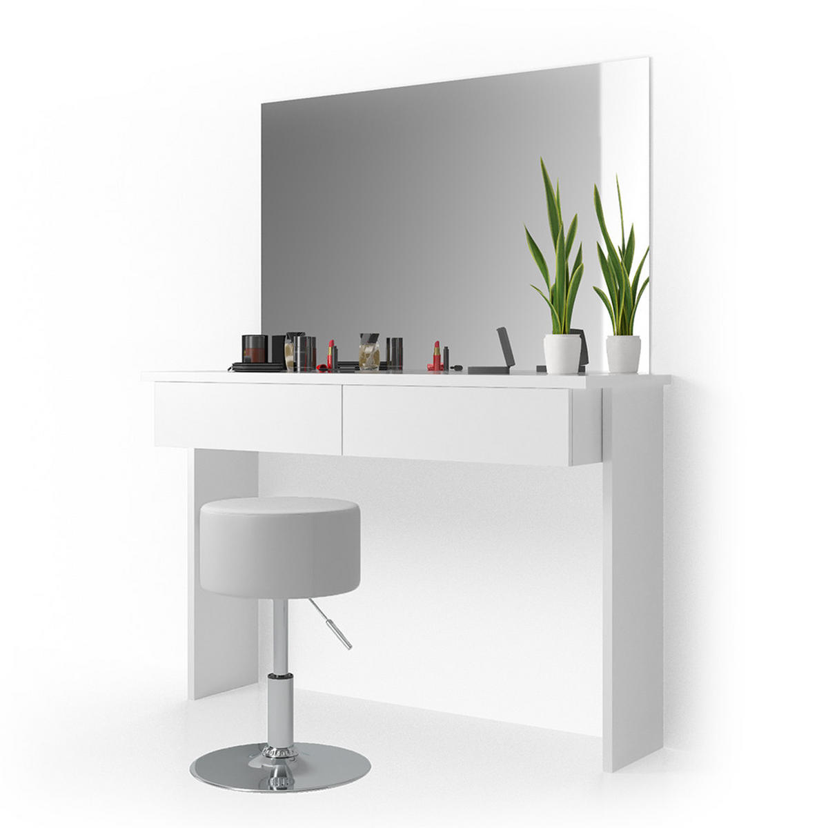 SCHMINKTISCH Azur Weiß 120 cm mit Hocker - Weiß, Holzwerkstoff (120/83/40cm) - Vicco