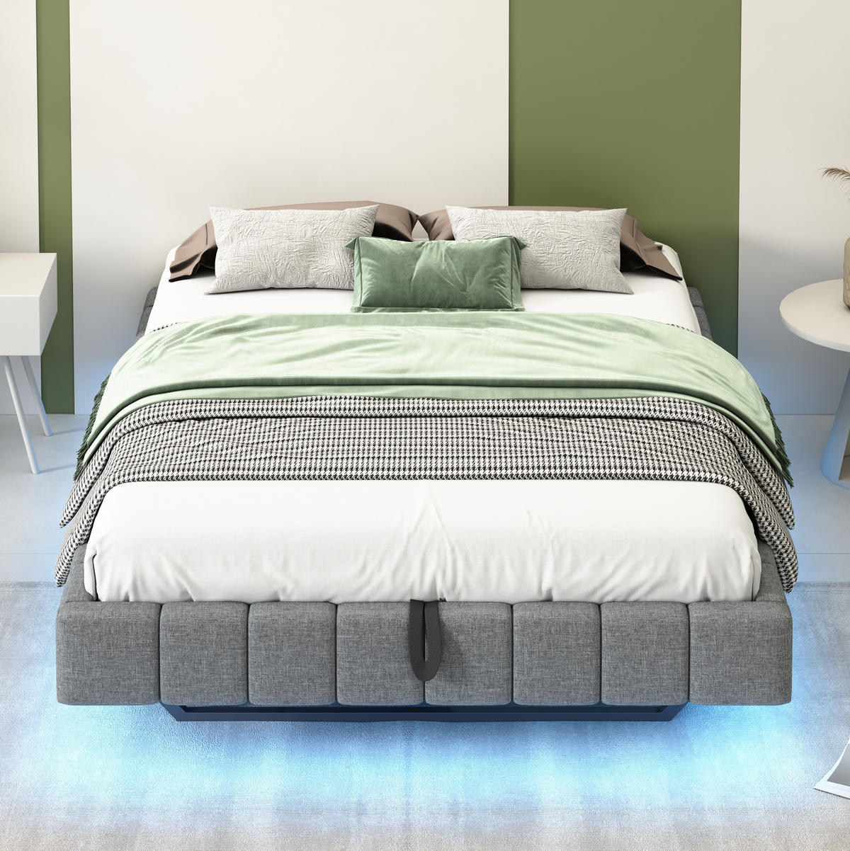 ČALOUNĚNÁ postel 140/200 cm, šedá látka, s úložným prostorem a LED osvětlením - šedá, textil (140/200cm) - BEAOK