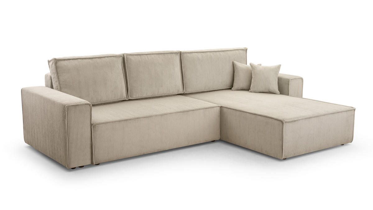 ECKSOFA XL ANGO Cord BEIGE - Beige/Schwarz, Kunststoff/Textil (287/188cm) - Luxkor24