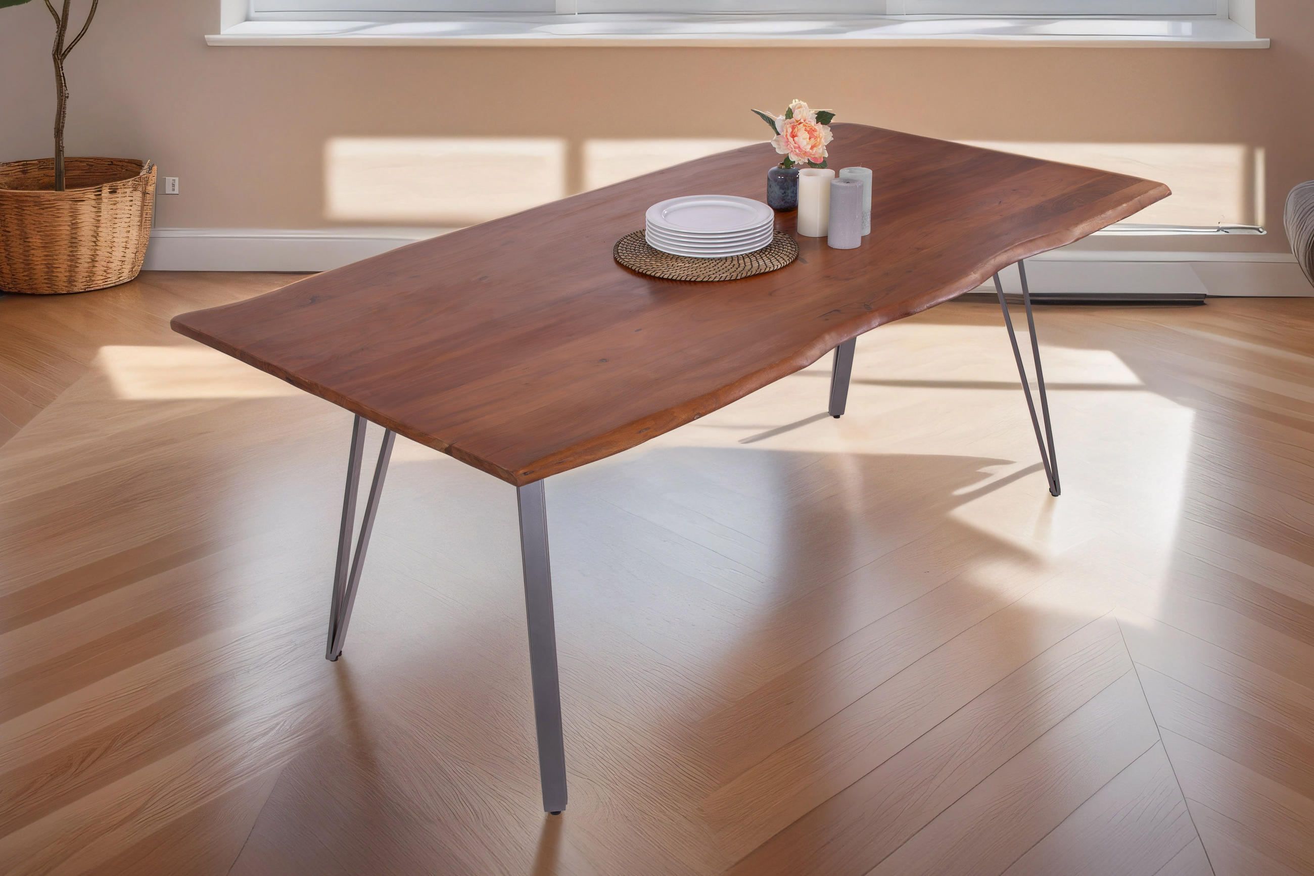 ESSTISCH CELIA - Silberfarben/Braun, Holz/Metall (90/180/77cm) - SAM