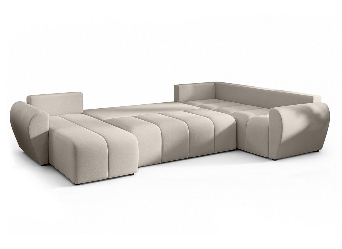 WOHNLANDSCHAFT Malatya U Form MAX Beige 311/145/80 cm mit Schlaffunktion - Beige/Schwarz, Kunststoff/Textil (208/80/303cm) - AX Living