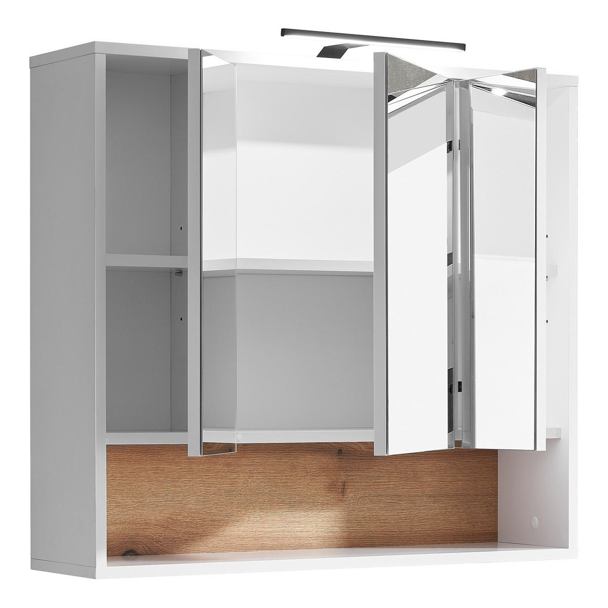 BELEUCHTETER SPIEGELSCHRANK - Spanplatte - Eiche - Weiß, Holzwerkstoff (80/72/21cm) - home24