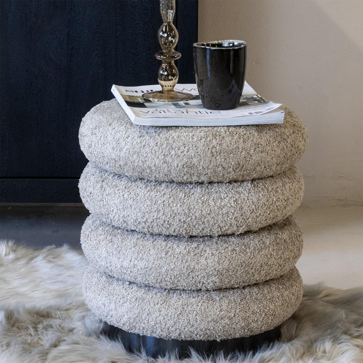 HOCKER aus Bouclé-Stoff, taupe - Taupe, Textil (38/40/38cm) - Giga Meubel