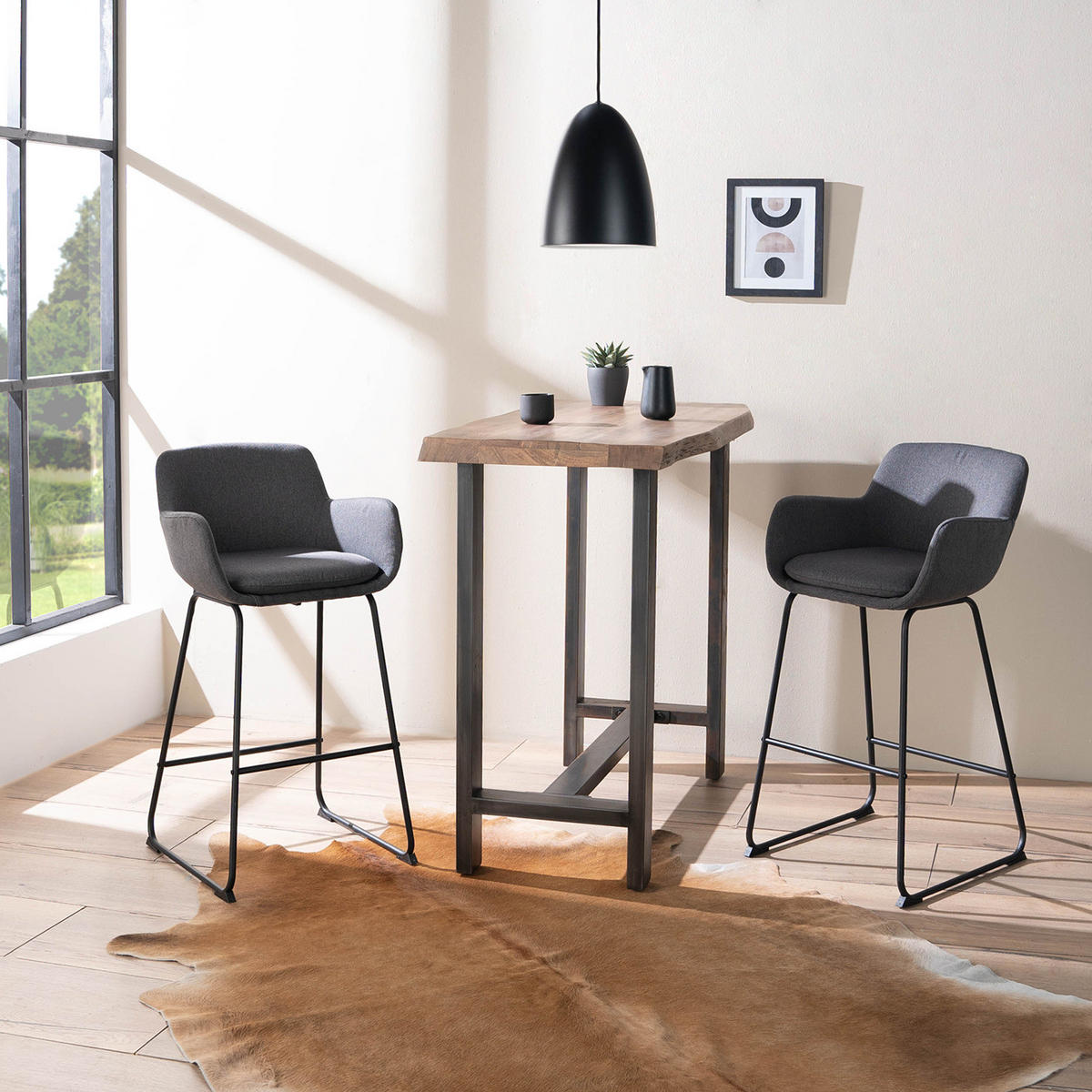 BARTISCH - Akazie massiv / Eisen - Anthrazit/Akaziefarben, Holz/Metall (55/120/105cm) - home24
