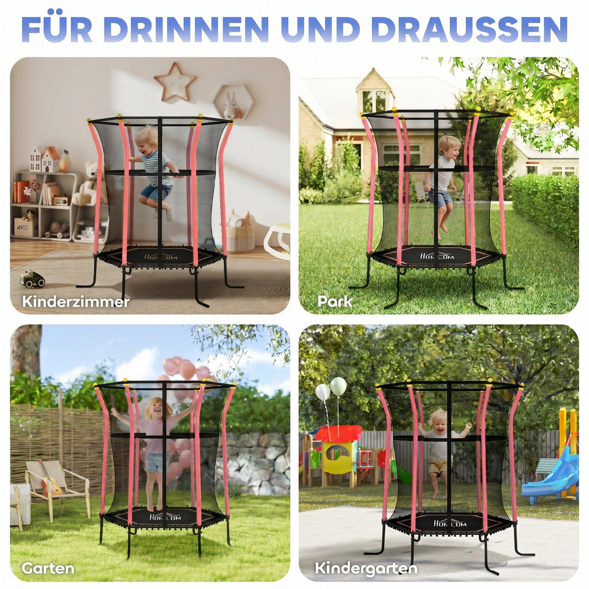 TRAMPOLIN DE-10778 Ø163,5 cm mit Sicherheitsnetz Schwarz & Rot - Rot, Metall (163.5/163.5cm) - ComfortXL
