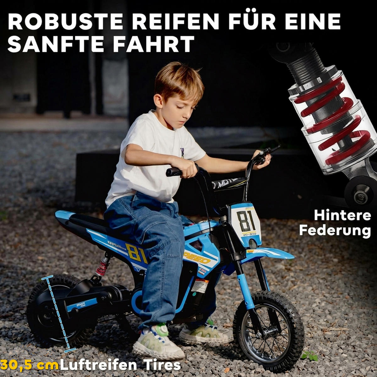KINDER-MOTOCROSS Kunststoff Metall Blau - Blau, Kunststoff (119/64/76.5cm) - AIYAPLAY