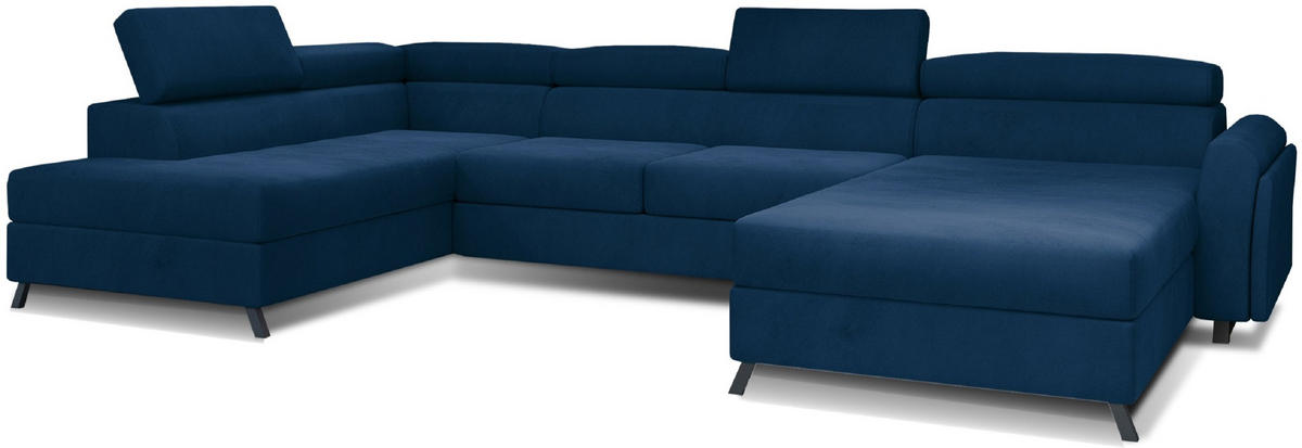 WOHNLANDSCHAFT mit Schlaffunktion und Bettkasten - Schwarz/Dunkelblau, Textil/Metall (370/98/200cm) - Eltap